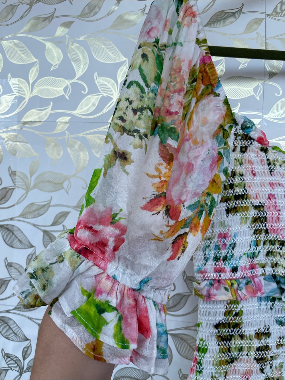 Hemant & Nandita Floral Smocked Mini Dress S Cottagecore Boho - Picture 7 of 15